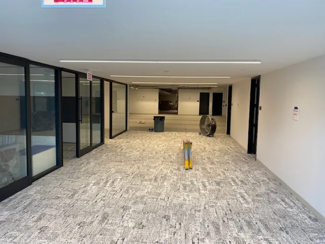 Commercial office hallway prepared and ready for finish work