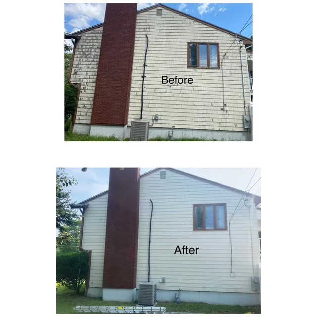 Exterior siding cleaning and painting, before and after