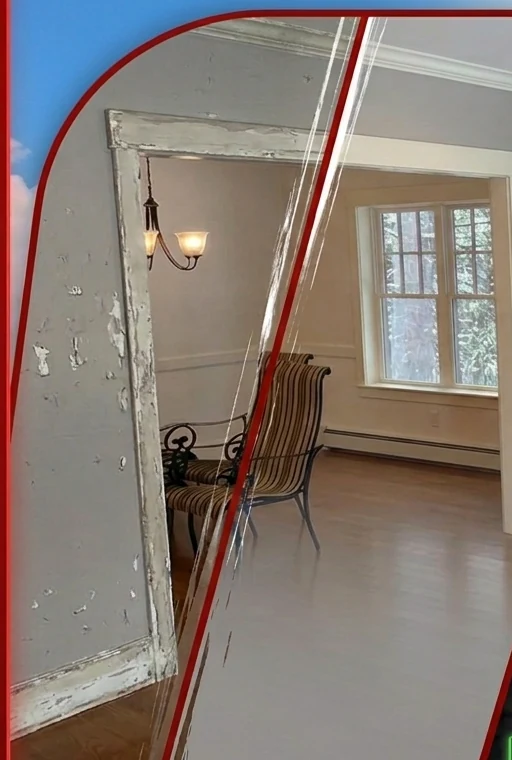 Doorway and dining room before and after painting